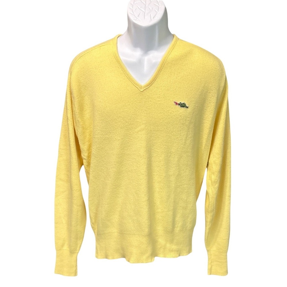 Vintage 70s 80s Sears Men's Sportswear Braggin' Dragon Yellow V-neck Sweater, XL